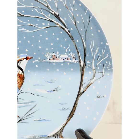 Limoges Partridge In A Pear Tree Christmas Plate Wall Decor 8 1/4" Blue France - Picture 6 of 13